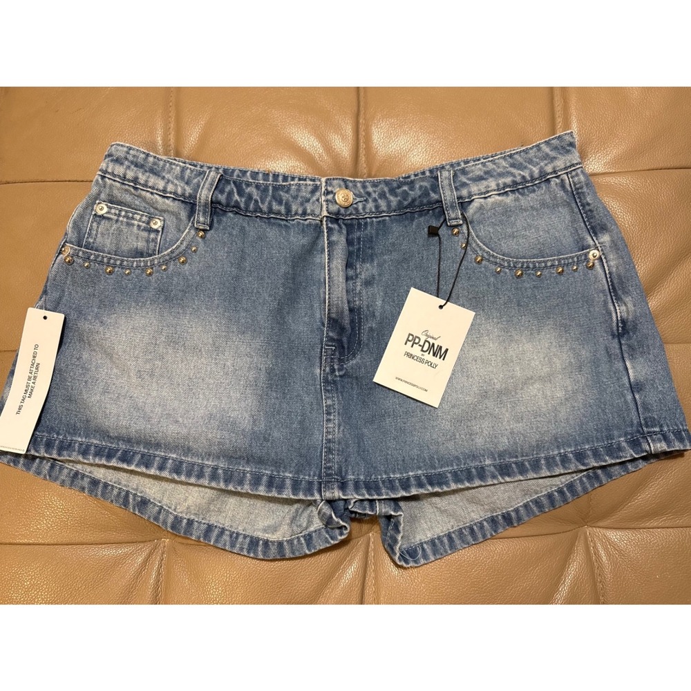 Princess Polly Symphony Denim Skort Mid Wash Blue Studded US 10 AU 14 NEW